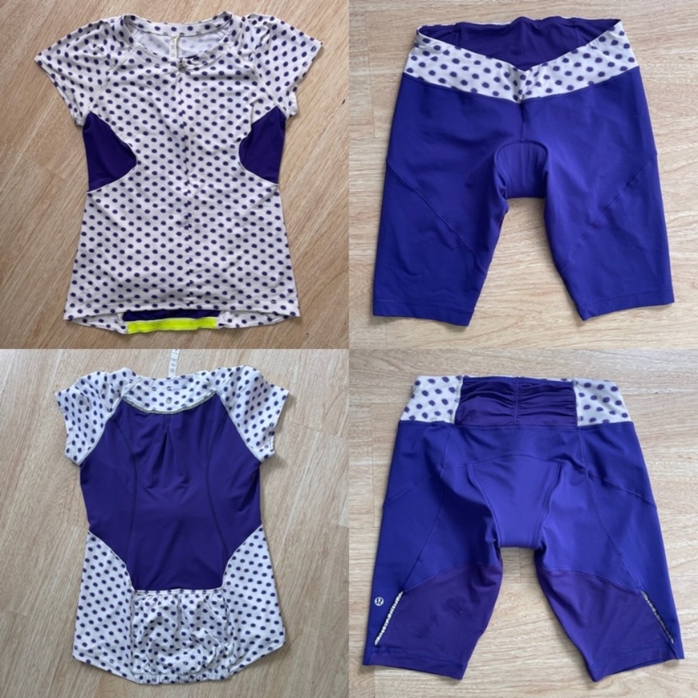 Lululemon polka dot purple biker short and shirt set